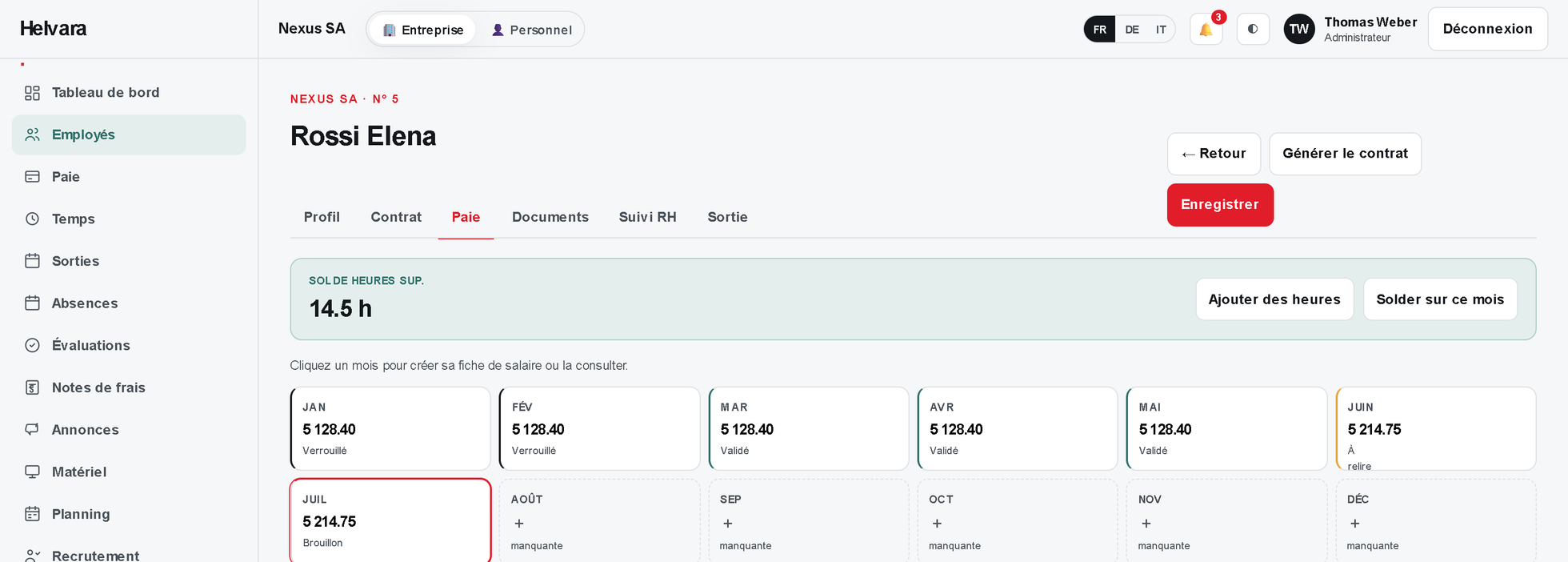 Fiche de salaire détaillée Helvara