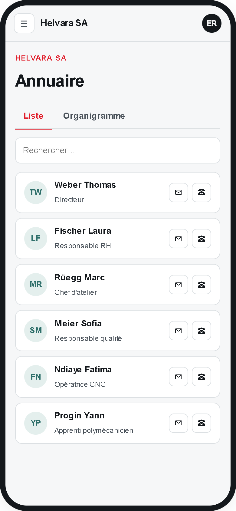 Annuaire - Helvara mobile