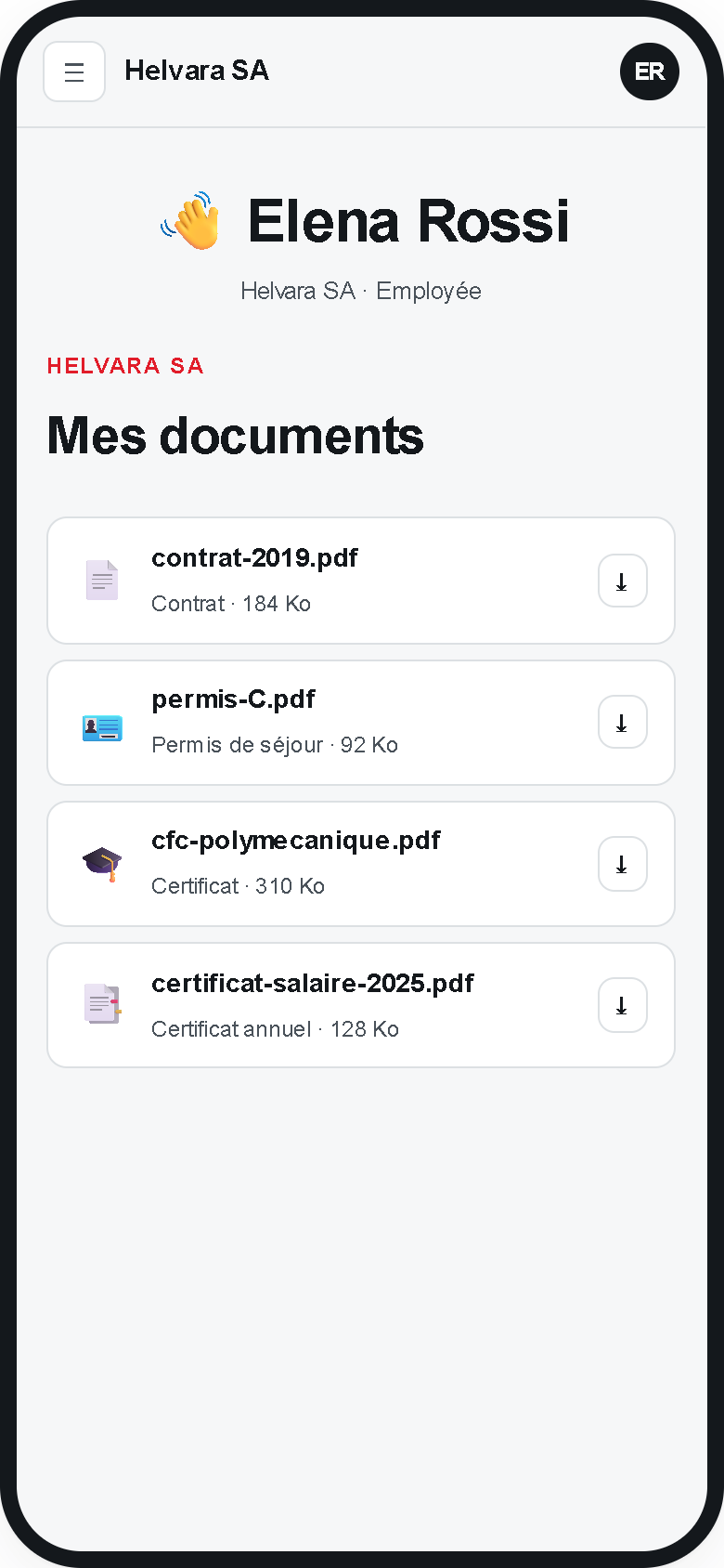 Mes documents - Helvara mobile