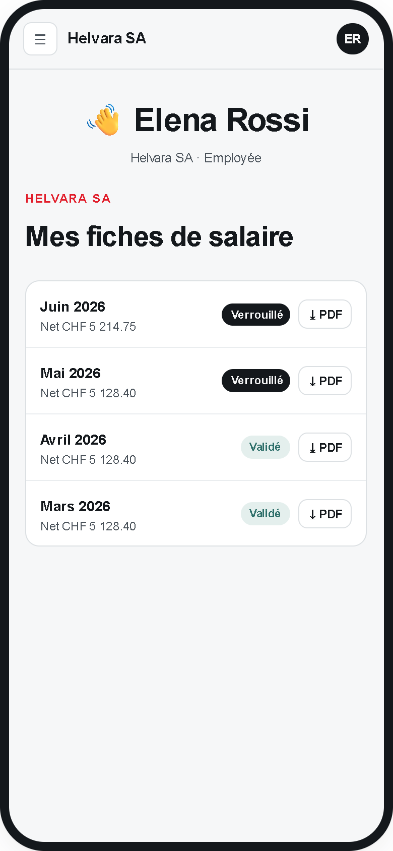 Mes fiches de salaire - Helvara mobile